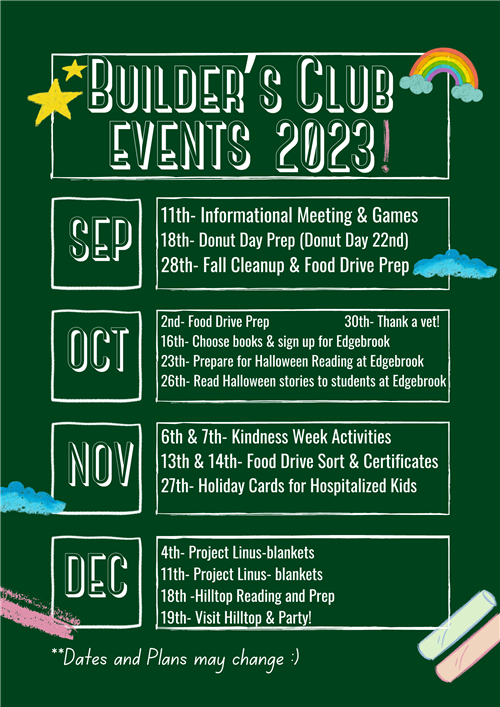 Builders Club Schedule